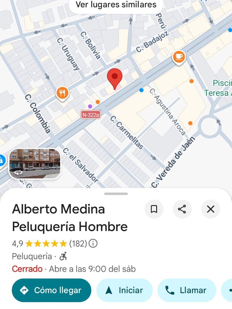 Ficha de Google Maps de ALBERTO MEDINA, sin sitio web