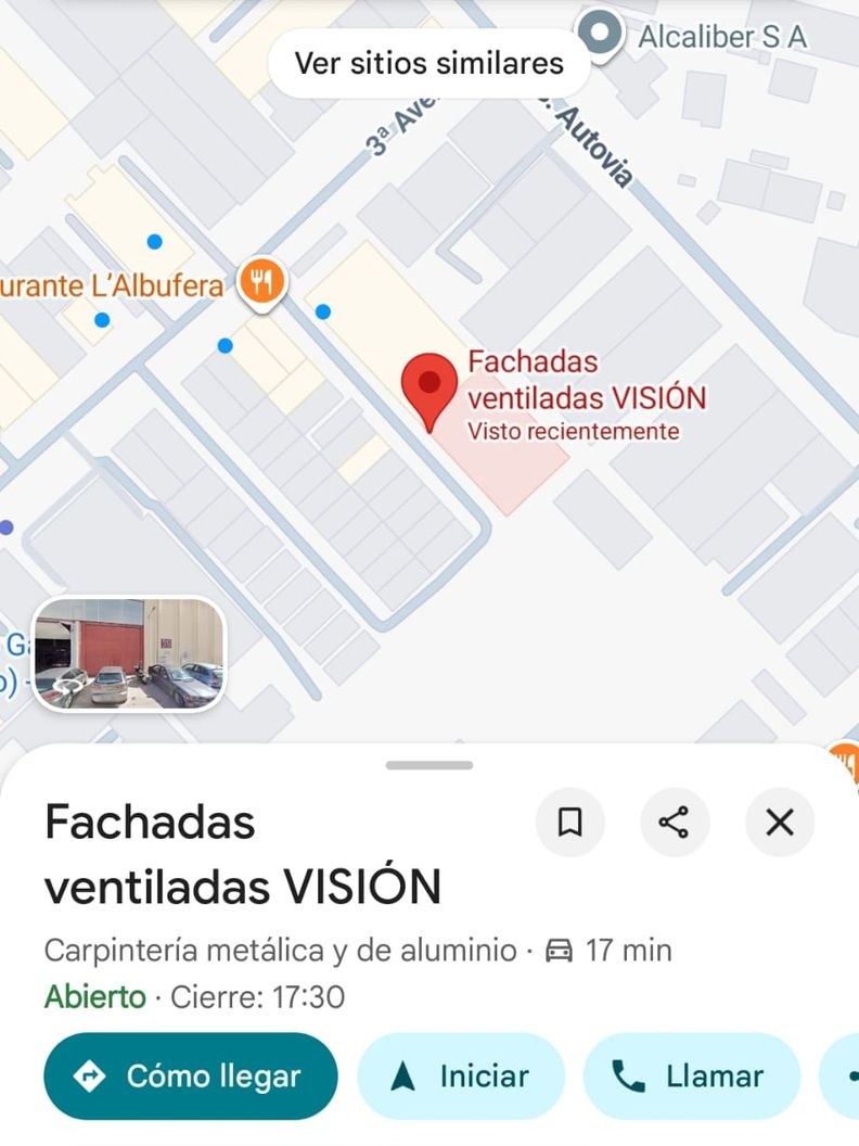 Ficha de Google Maps de FACHADAS VENTILADAS VISIÓN, sin sitio web
