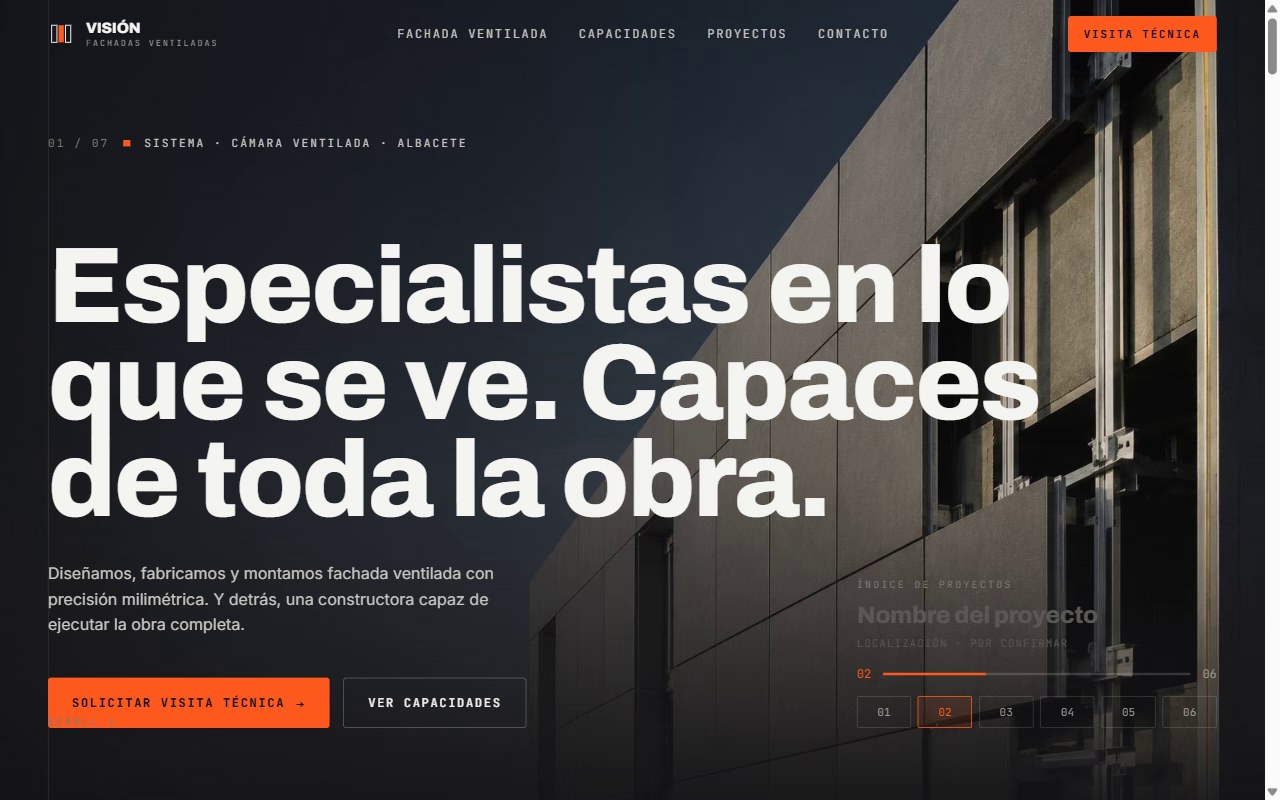 Captura de la web de FACHADAS VENTILADAS VISIÓN