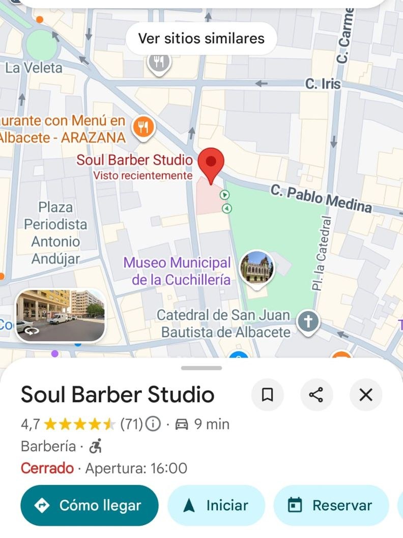 Ficha de Google Maps de SOUL BARBER STUDIO, sin sitio web