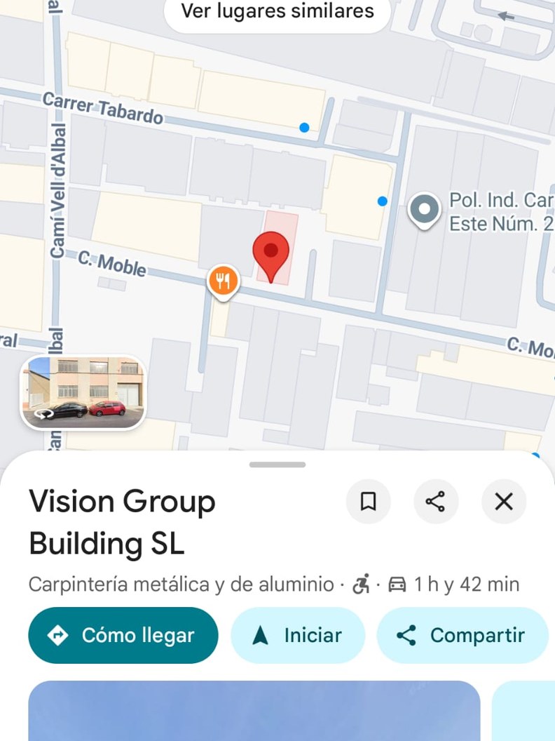Ficha de Google Maps de VISION GROUP BUILDING, sin sitio web